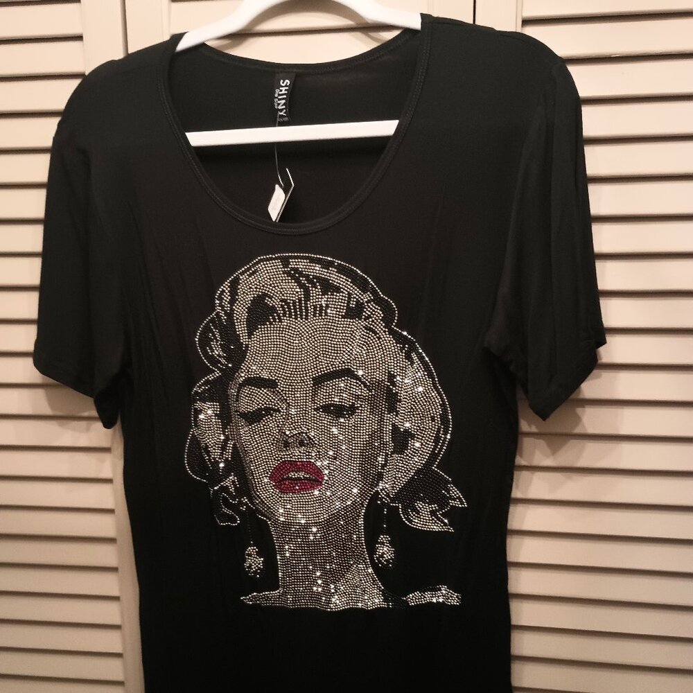 Bling Marilyn Short sleeve rhinestone embellished top.